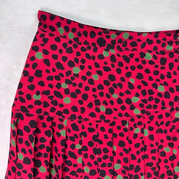 VTG 100% SILK Long Pleated Skirt Flowy Red & Black Polka Dot Print Ladies Sz 12 - Picture 2 of 10